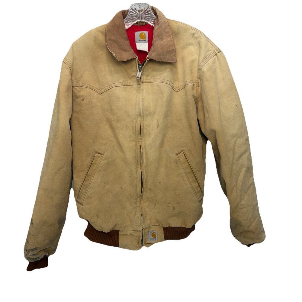 Vintage Carhartt Jacket Mens Santa Fe Tan Red Quilted Lined Distressed See Image